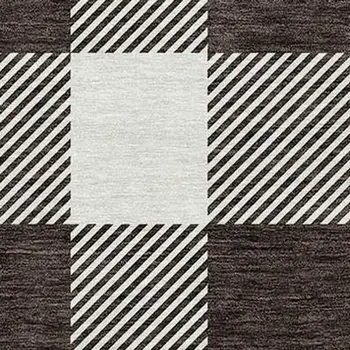 8' Black And Gray Round Plaid Washable Indoor Outdoor Area Rug