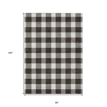 8' X 10' Black And Gray Plaid Washable Indoor Outdoor Area Rug
