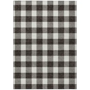 8' X 10' Black And Gray Plaid Washable Indoor Outdoor Area Rug