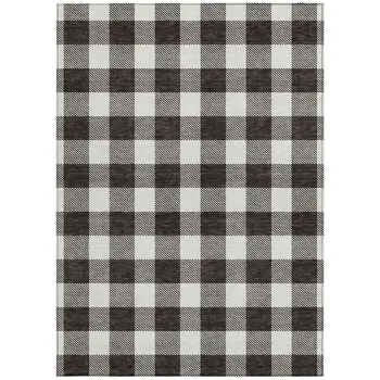 9' X 12' Black And Gray Plaid Washable Indoor Outdoor Area Rug