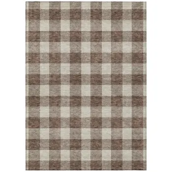 8' X 10' Brown And Beige Plaid Washable Indoor Outdoor Area Rug