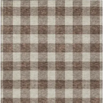 9' X 12' Brown And Beige Plaid Washable Indoor Outdoor Area Rug