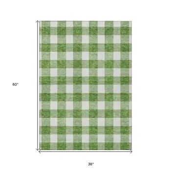 3' X 5' Green And Gray Plaid Washable Indoor Outdoor Area Rug
