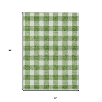 9' X 12' Green And Gray Plaid Washable Indoor Outdoor Area Rug