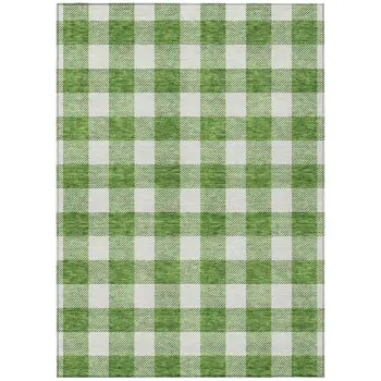 9' X 12' Green And Gray Plaid Washable Indoor Outdoor Area Rug