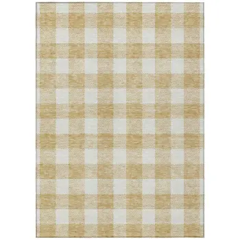 5' X 8' Gold And Beige Plaid Washable Indoor Outdoor Area Rug