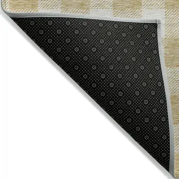 5' X 8' Gold And Beige Plaid Washable Indoor Outdoor Area Rug