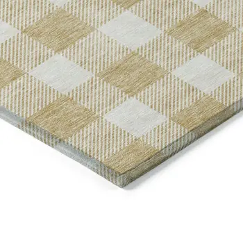 5' X 8' Gold And Beige Plaid Washable Indoor Outdoor Area Rug
