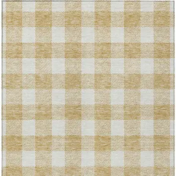 10' X 14' Gold And Beige Plaid Washable Indoor Outdoor Area Rug