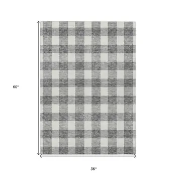 3' X 5' Gray And Charcoal Plaid Washable Indoor Outdoor Area Rug