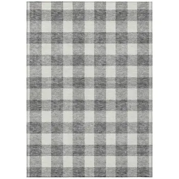 3' X 5' Gray And Charcoal Plaid Washable Indoor Outdoor Area Rug