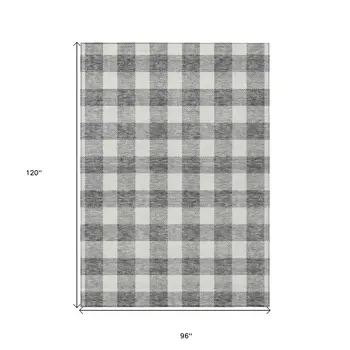 8' X 10' Gray And Charcoal Plaid Washable Indoor Outdoor Area Rug