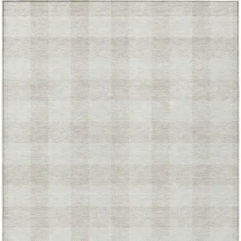 5' X 8' Ivory And Beige Plaid Washable Indoor Outdoor Area Rug