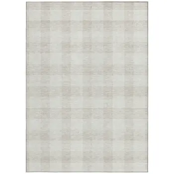 8' X 10' Ivory And Beige Plaid Washable Indoor Outdoor Area Rug