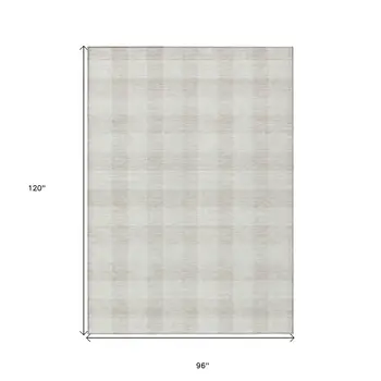 8' X 10' Ivory And Beige Plaid Washable Indoor Outdoor Area Rug