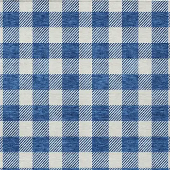 9' X 12' Navy Blue And Gray Plaid Washable Indoor Outdoor Area Rug