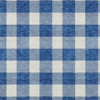 9' X 12' Navy Blue And Gray Plaid Washable Indoor Outdoor Area Rug