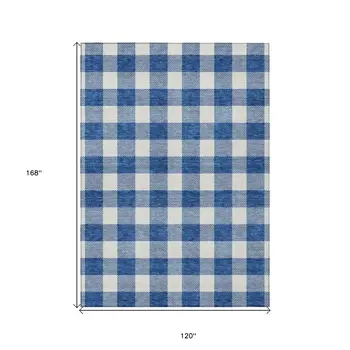 10' X 14' Navy Blue And Gray Plaid Washable Indoor Outdoor Area Rug