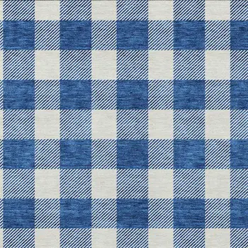 10' X 14' Navy Blue And Gray Plaid Washable Indoor Outdoor Area Rug