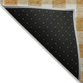 3' X 5' Orange And Beige Plaid Washable Indoor Outdoor Area Rug