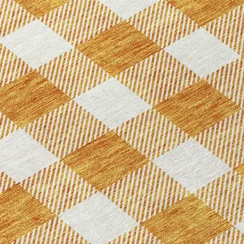 5' X 8' Orange And Beige Plaid Washable Indoor Outdoor Area Rug