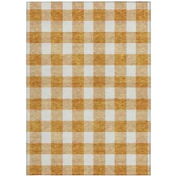 8' X 10' Orange And Beige Plaid Washable Indoor Outdoor Area Rug