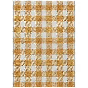 8' X 10' Orange And Beige Plaid Washable Indoor Outdoor Area Rug