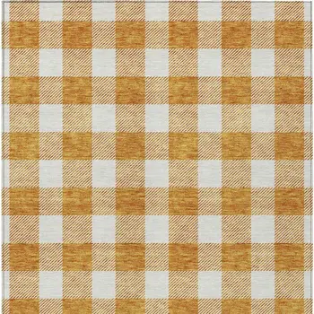8' X 10' Orange And Beige Plaid Washable Indoor Outdoor Area Rug