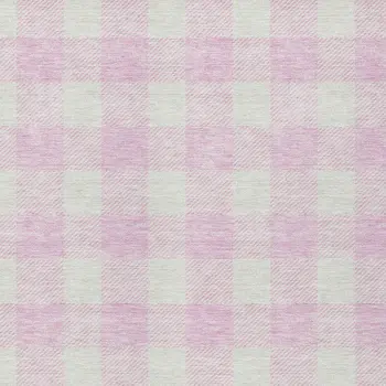 8' X 10' Pink And Gray Plaid Washable Indoor Outdoor Area Rug