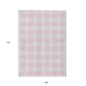 9' X 12' Pink And Gray Plaid Washable Indoor Outdoor Area Rug