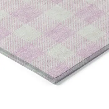 9' X 12' Pink And Gray Plaid Washable Indoor Outdoor Area Rug