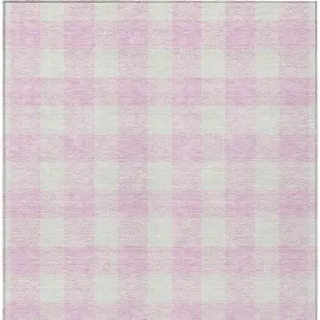 9' X 12' Pink And Gray Plaid Washable Indoor Outdoor Area Rug