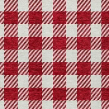 9' X 12' Red And Ivory Plaid Washable Indoor Outdoor Area Rug