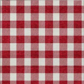 9' X 12' Red And Ivory Plaid Washable Indoor Outdoor Area Rug