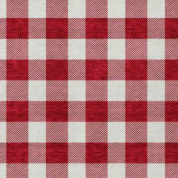 10' X 14' Red And Ivory Plaid Washable Indoor Outdoor Area Rug