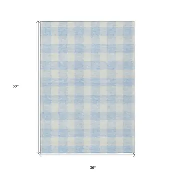 3' X 5' Sky Blue And Gray Plaid Washable Indoor Outdoor Area Rug