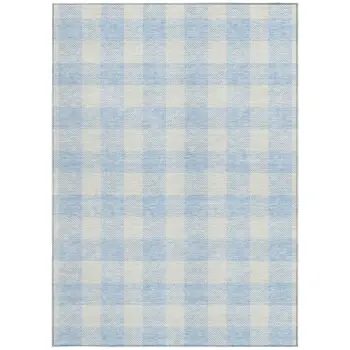 5' X 8' Sky Blue And Gray Plaid Washable Indoor Outdoor Area Rug