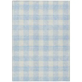 5' X 8' Sky Blue And Gray Plaid Washable Indoor Outdoor Area Rug