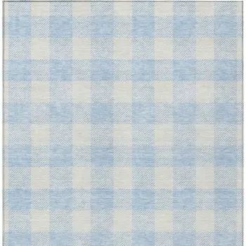 8' X 10' Sky Blue And Gray Plaid Washable Indoor Outdoor Area Rug