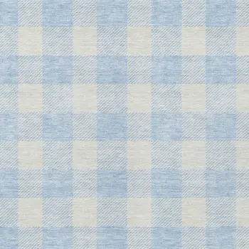 10' X 14' Sky Blue And Gray Plaid Washable Indoor Outdoor Area Rug