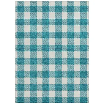3' X 5' Teal Blue And Gray Plaid Washable Indoor Outdoor Area Rug