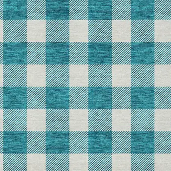 8' X 10' Teal Blue And Gray Plaid Washable Indoor Outdoor Area Rug