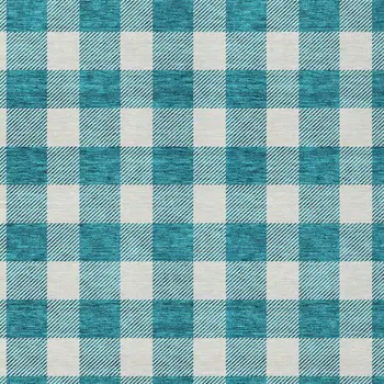 10' X 14' Teal Blue And Gray Plaid Washable Indoor Outdoor Area Rug