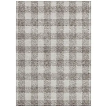 3' X 5' Taupe And Gray Plaid Washable Indoor Outdoor Area Rug