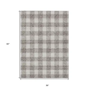 3' X 5' Taupe And Gray Plaid Washable Indoor Outdoor Area Rug