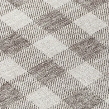 8' Taupe And Gray Round Plaid Washable Indoor Outdoor Area Rug