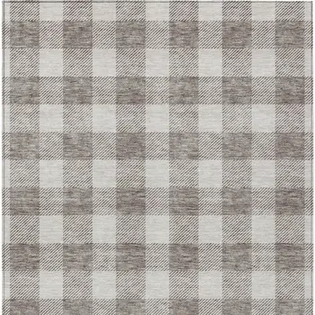 8' X 10' Taupe And Gray Plaid Washable Indoor Outdoor Area Rug
