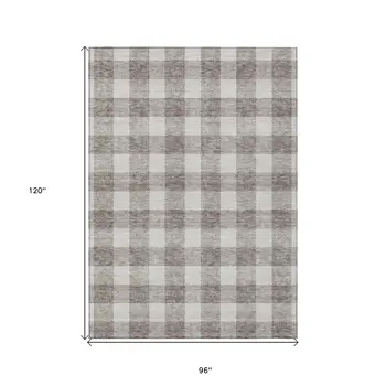 8' X 10' Taupe And Gray Plaid Washable Indoor Outdoor Area Rug