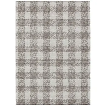 8' X 10' Taupe And Gray Plaid Washable Indoor Outdoor Area Rug