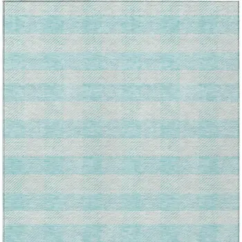 5' X 8' Aqua And Ivory Plaid Washable Indoor Outdoor Area Rug